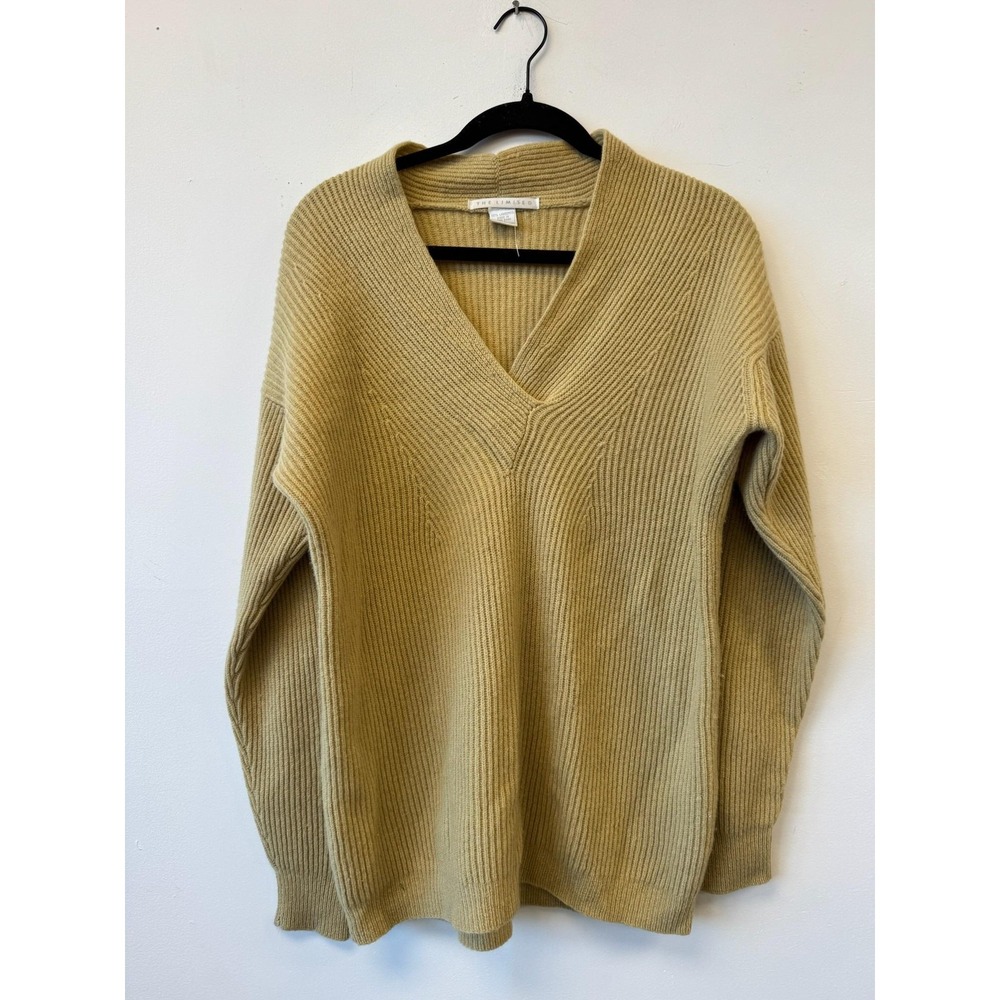 Vintage The Limited Sweater Womens Medium Beige 100% Lambswool V Neck Ribbed 90s